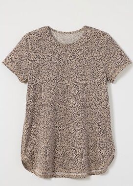 J.Jill Fit Progress Shirttail Tee Womens L Leopard Print Pima Cotton Short Slv